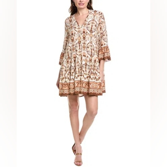 ANNA KAY Cream and Brown Patterned Dress